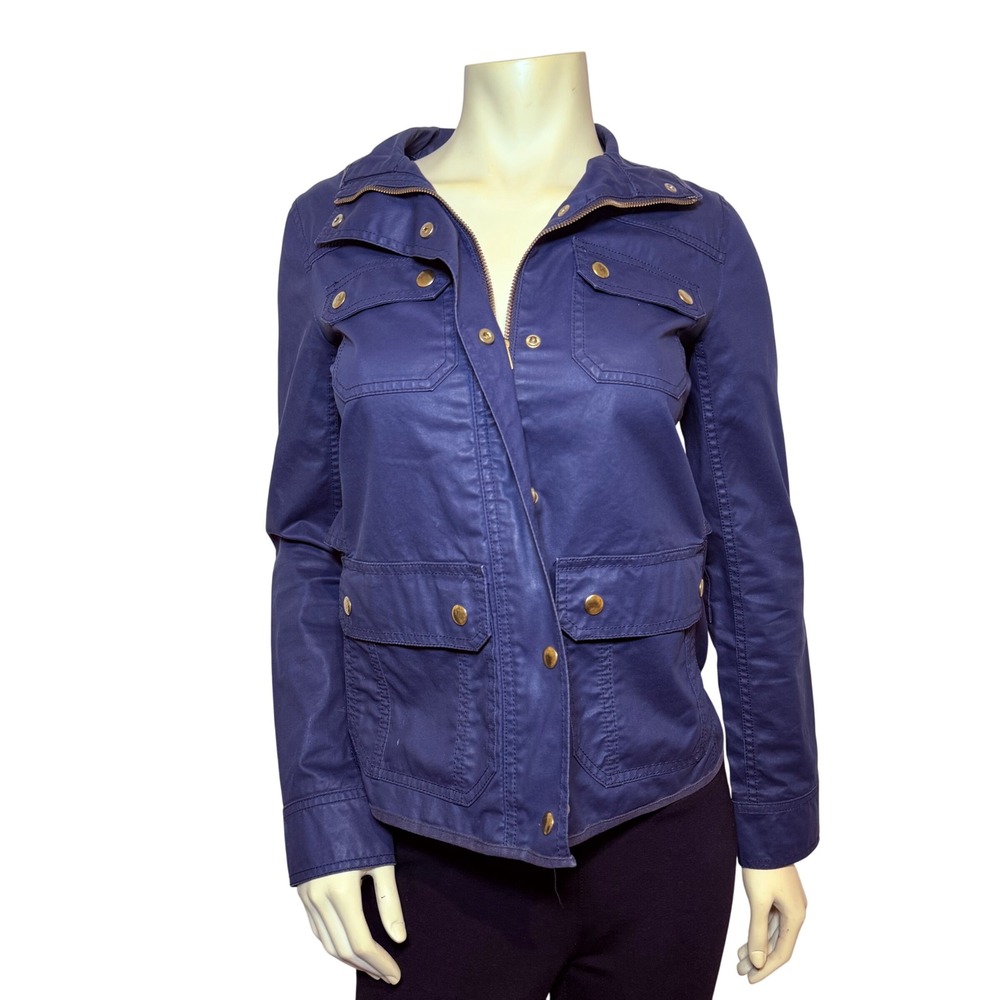 J.Crew Womens‎ Navy Blue Waxed Cotton Utility Field Jacket XXS Gold Hardware